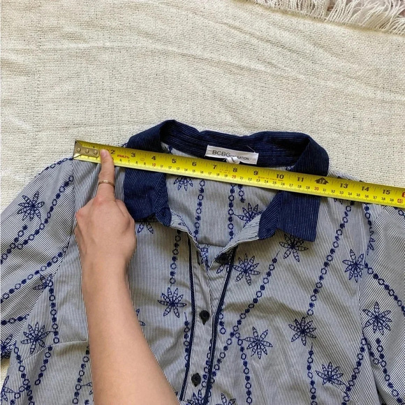 BCBGeneration Floral Striped Long  Sleeve Coastal Shift Dress Blue Size M - Picture 9 of 14